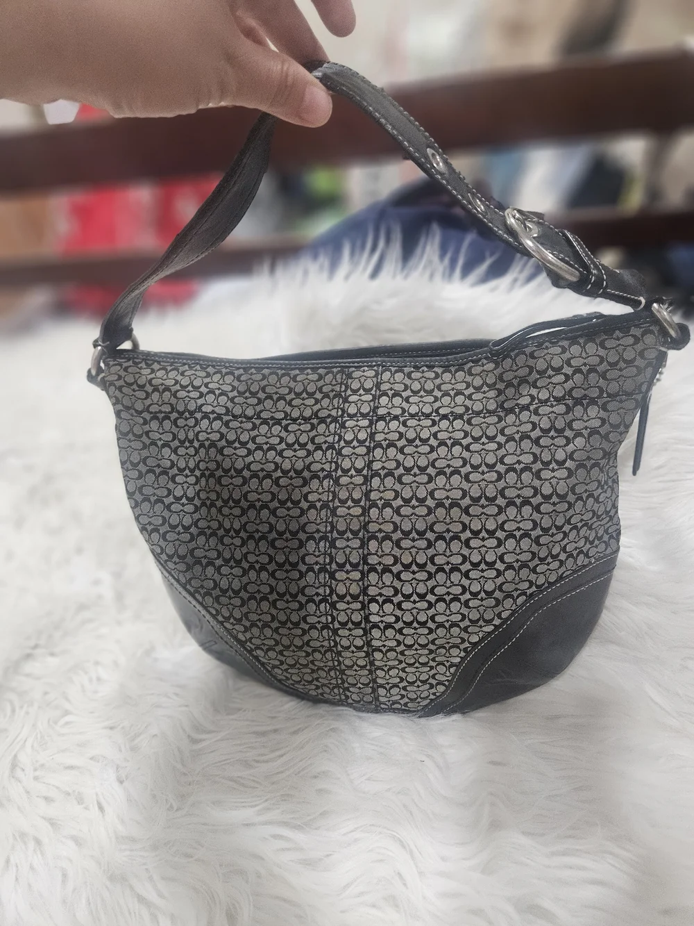 Classic Black Patterned Women's Shoulder Bag